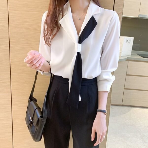 Women's Design Sense Niche Suit Collar Chiffon White Shirt - Image 5