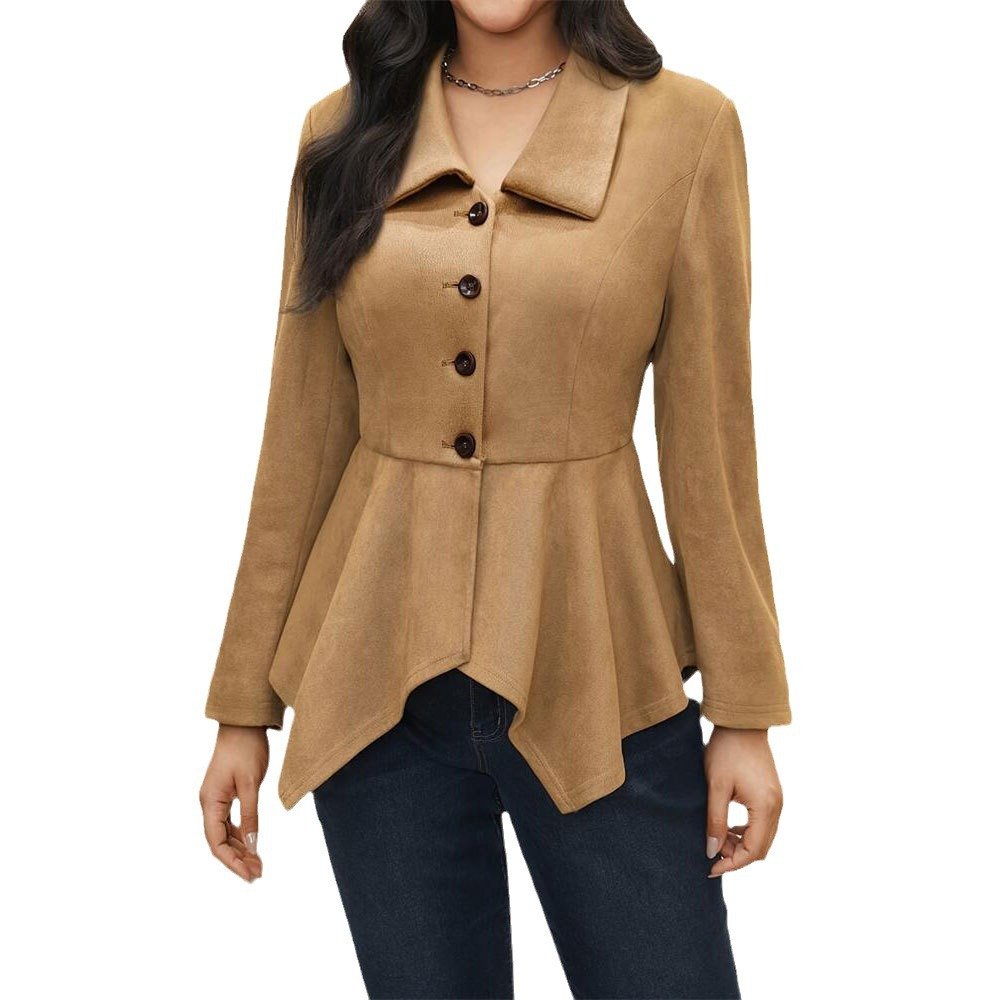 Women's Elegant Casual Polo Collar Irregular Suede Baggy Coat - Image 6