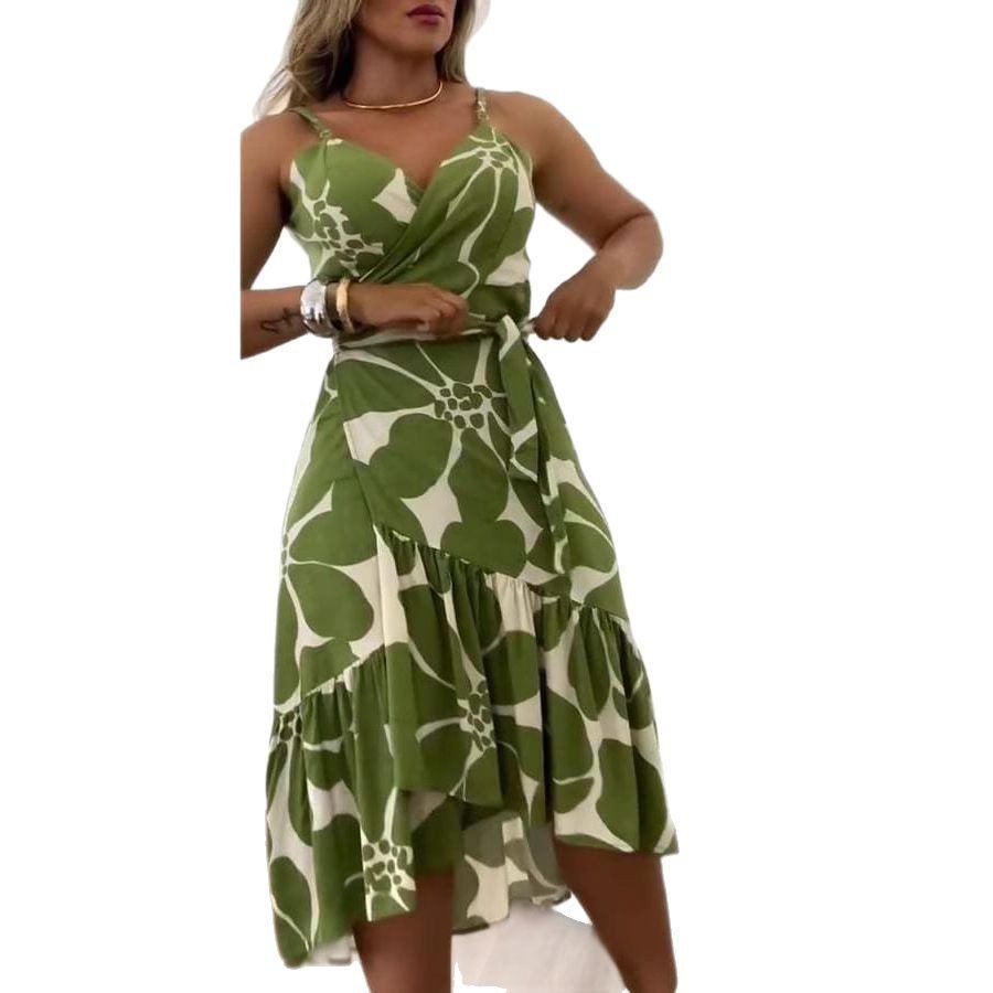 Elegance Women's Cross Collar Belt Floral Print Dress - Image 5