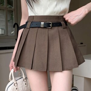 Women's Solid Color Casual High Waist Pleated Skirt