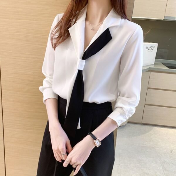 Women's Design Sense Niche Suit Collar Chiffon White Shirt - Image 2