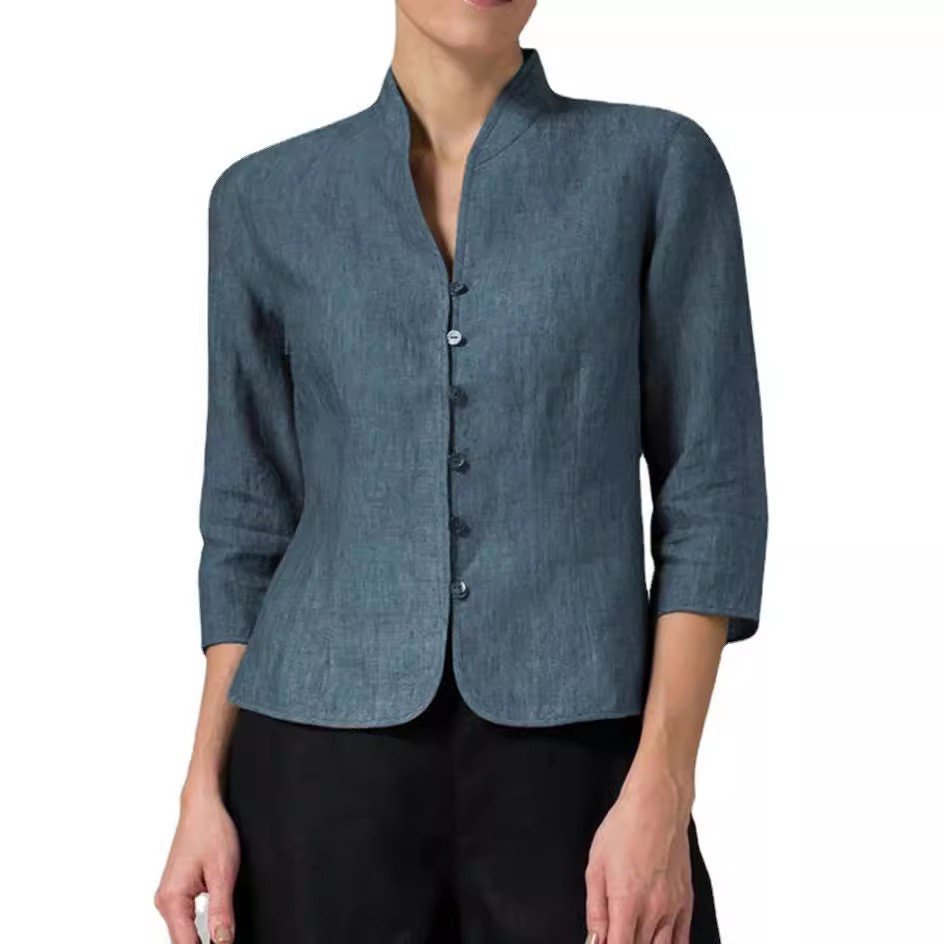 Cotton And Linen Slim-fit Slim Waist Fashion 34 Sleeves Small Coat - Image 9