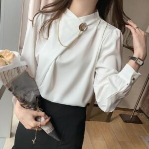 Professional Style Draping Satin Chiffon Top