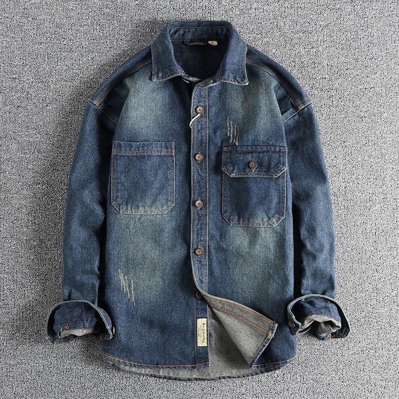 Washed Vintage Denim Shirt For Men - Image 3