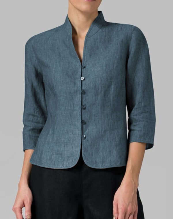 Cotton And Linen Slim-fit Slim Waist Fashion 34 Sleeves Small Coat - Image 2