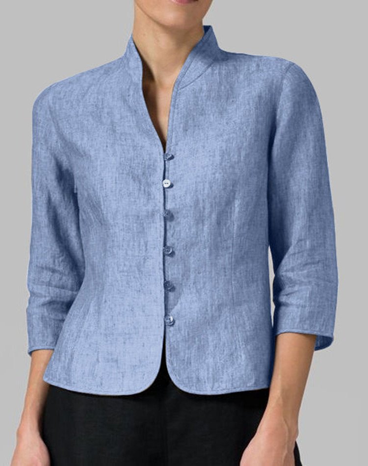 Cotton And Linen Slim-fit Slim Waist Fashion 34 Sleeves Small Coat - Image 8