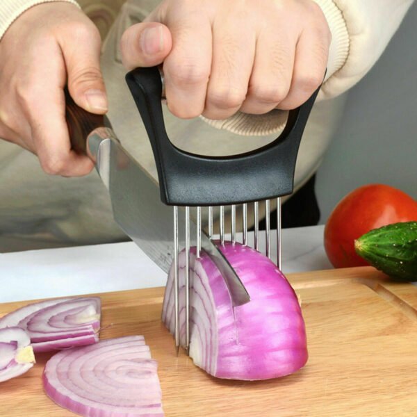 Food Slice Assistant - Stainless Steel Onion Holder Slicer Tomato Cutter NonSlip - Image 9