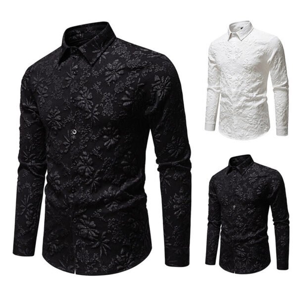 Men's Floral Long Sleeve Shirt Fashion Jacquard Loose-fitting Plus Size Tops - Image 2