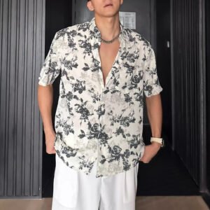 Vacation Style Loose Casual Pendant Short Sleeve Printed Shirt