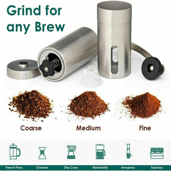 Home Portable Manual Coffee Grinder, Stainless Steel with Ceramic Burr Bean Mill - Image 5