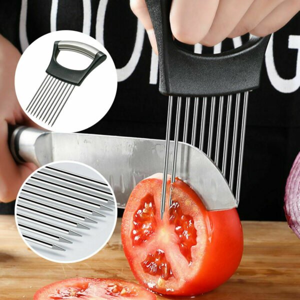 Food Slice Assistant - Stainless Steel Onion Holder Slicer Tomato Cutter NonSlip - Image 5