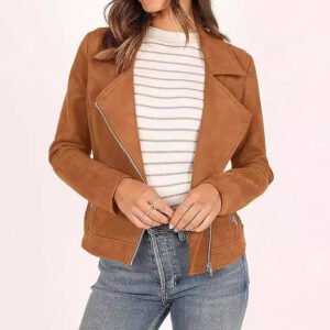 Fashion Deerskin Velvet Motorcycle Jacket Zipper Pocket Short Coat