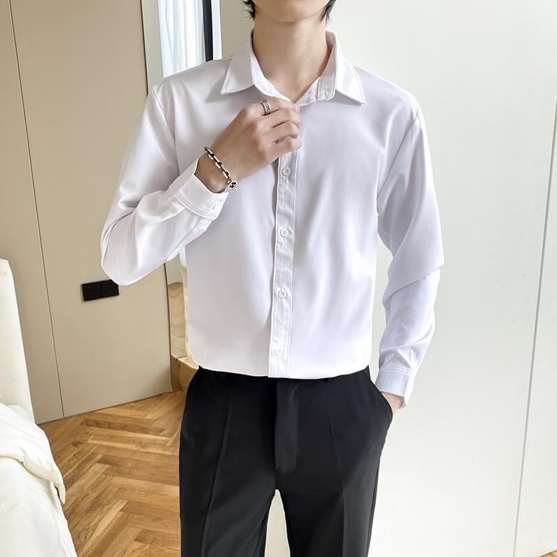 Shirt Men's Wine Red Long Sleeve Slim Fit Business - Image 4