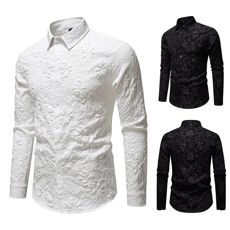 Men's Floral Long Sleeve Shirt Fashion Jacquard Loose-fitting Plus Size Tops - Image 6