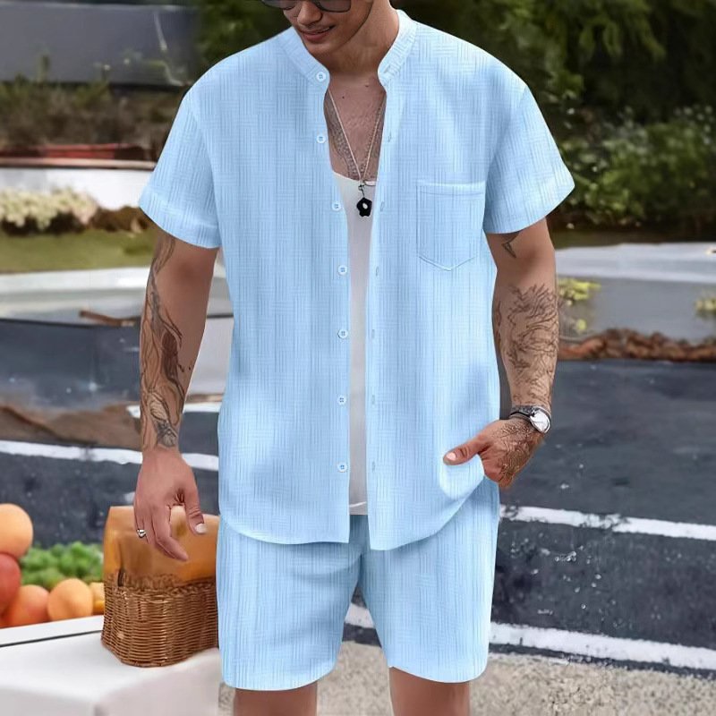 Men's Shirt Casual Henry Collar Pocket - Image 5