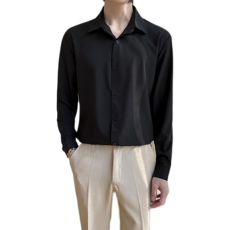 Shirt Men's Wine Red Long Sleeve Slim Fit Business - Image 9