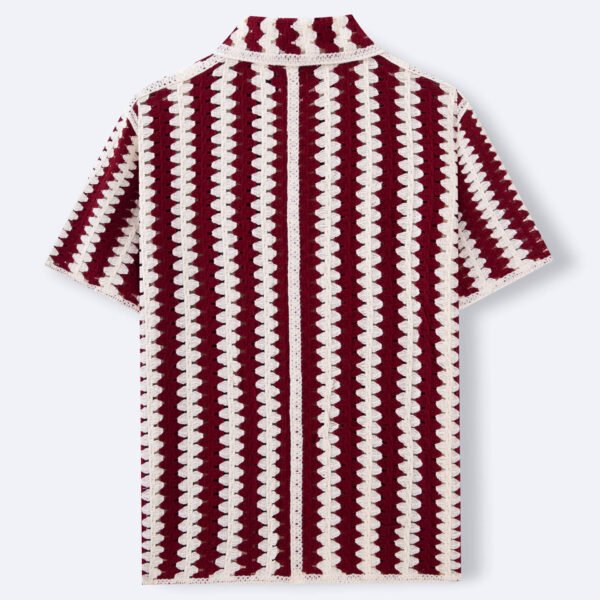Vintage Stripe Knitwear Crocheted Short-sleeved Hollow Shirt - Image 3