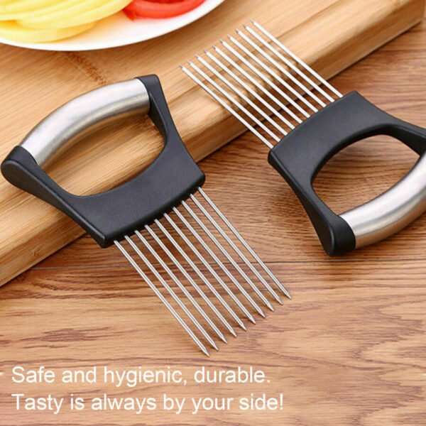 Food Slice Assistant - Stainless Steel Onion Holder Slicer Tomato Cutter NonSlip - Image 3