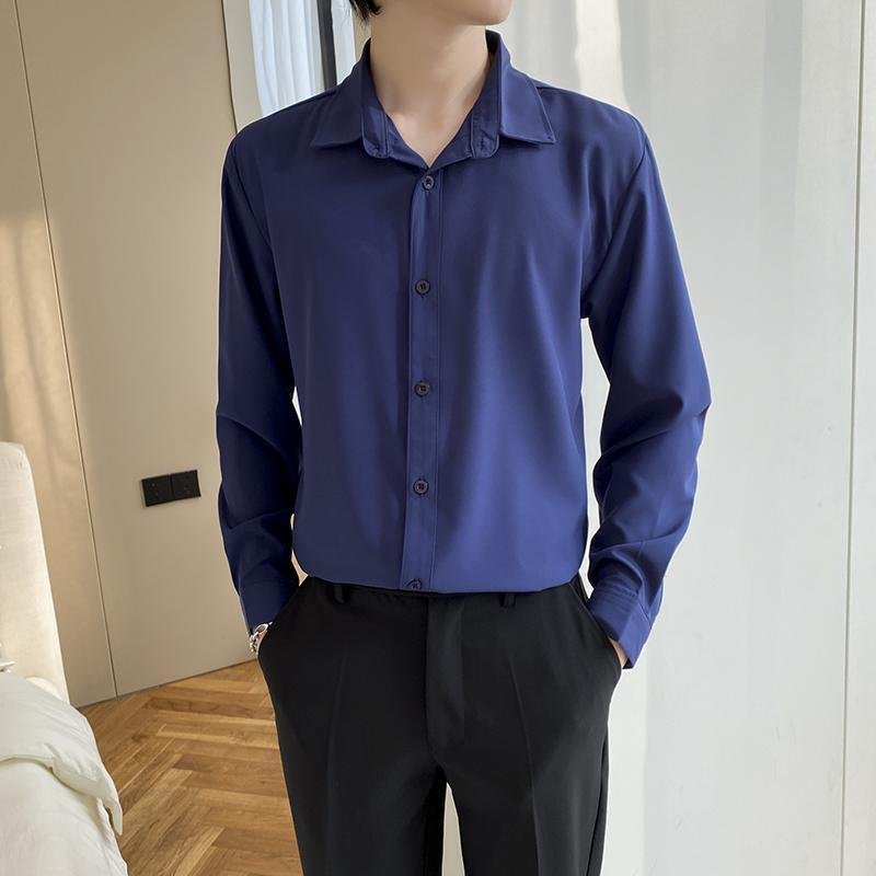 Shirt Men's Wine Red Long Sleeve Slim Fit Business - Image 5