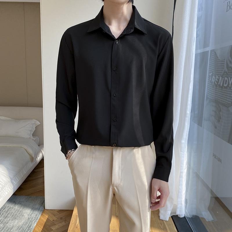 Shirt Men's Wine Red Long Sleeve Slim Fit Business - Image 3