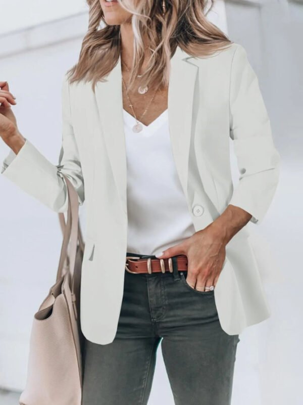 Women's Long Sleeve Solid Color Polo Collar Small Suit Jacket - Image 6