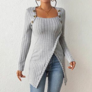 Elegant Women's Solid Color Slim-Fit Long Sleeve Top
