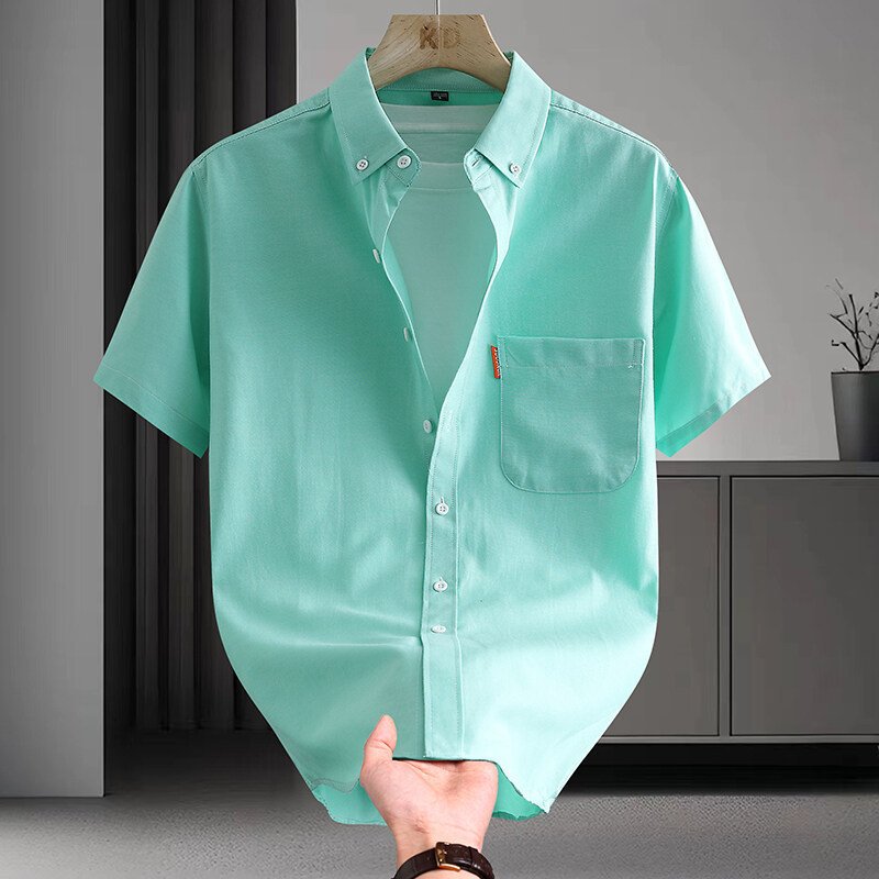 Short-sleeved Shirt Men's High Cotton Light Luxury Artistic Solid Color