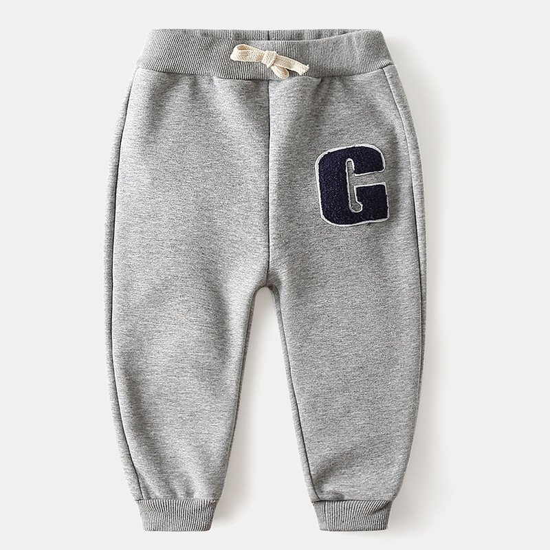 Boys' Letter Embroidered Plus Velvet Pants