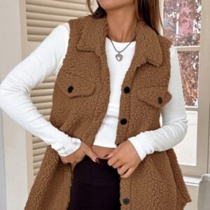Suitable For Winter Flip Detail Teddy Vest, Simple And Fashionable