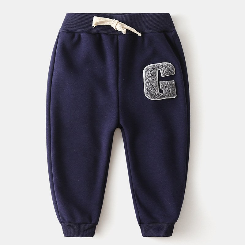 Boys' Letter Embroidered Plus Velvet Pants - Image 5