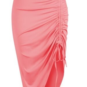 Women's Sexy Ruched Midi Skirts, Bodycon Elasticity Tight Casual Club Asymmetrical Skirt