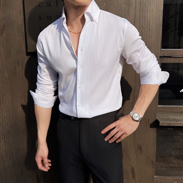 Men's Dark Stripes V-neck Long Sleeve Shirt - Image 2