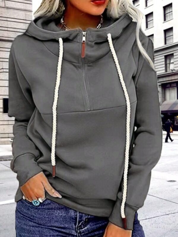 INAWLY Split Collar Zip-Up Hoodie Sweatshirt - Image 4