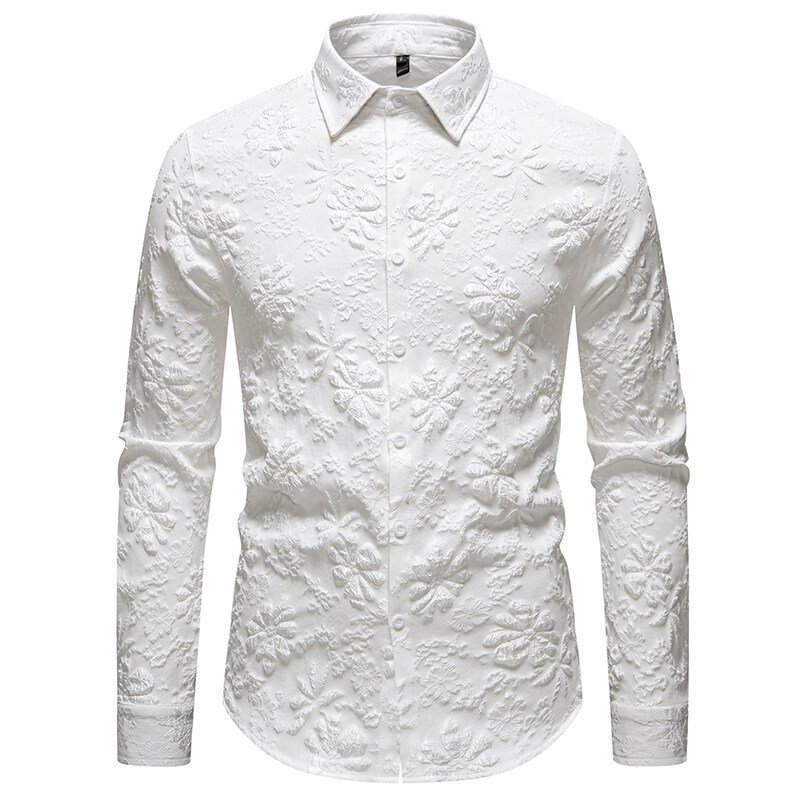 Men's Floral Long Sleeve Shirt Fashion Jacquard Loose-fitting Plus Size Tops - Image 3