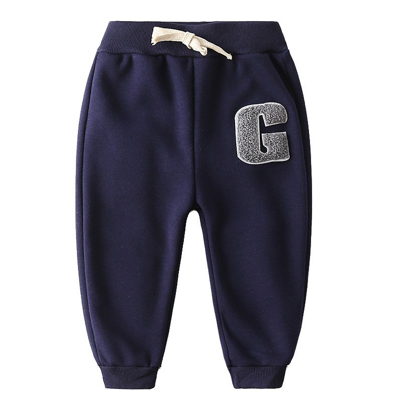 Boys' Letter Embroidered Plus Velvet Pants - Image 4