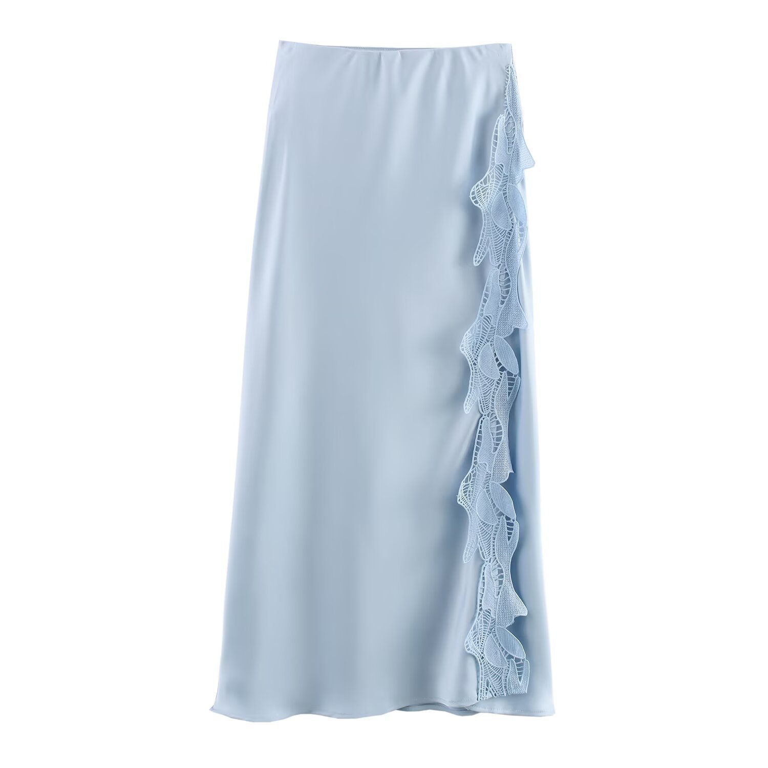 Spring And Summer Side Slit Lace Elastic Waist Satin Skirt Long Skirt - Image 5