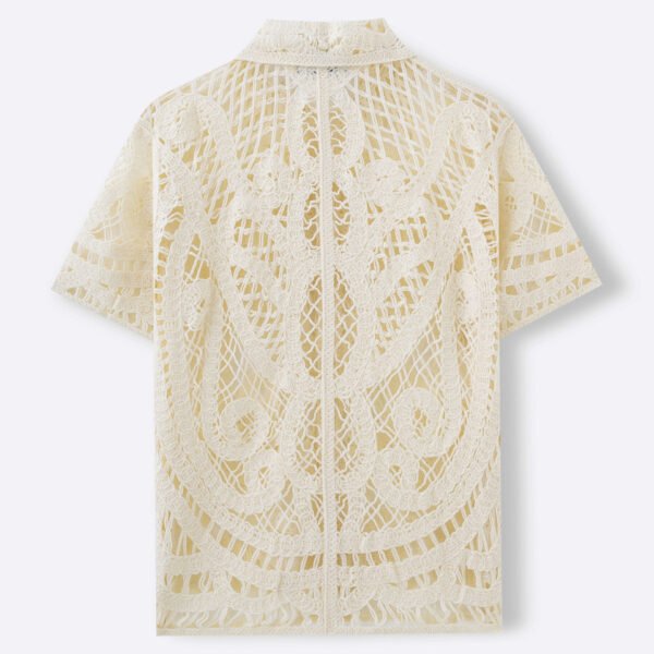 Men's Hollow Sweater Short Sleeved Crochet Cardigan Polo Shirt - Image 3