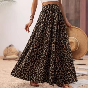 High Waist Midi Skirt Fabric Leopard Print