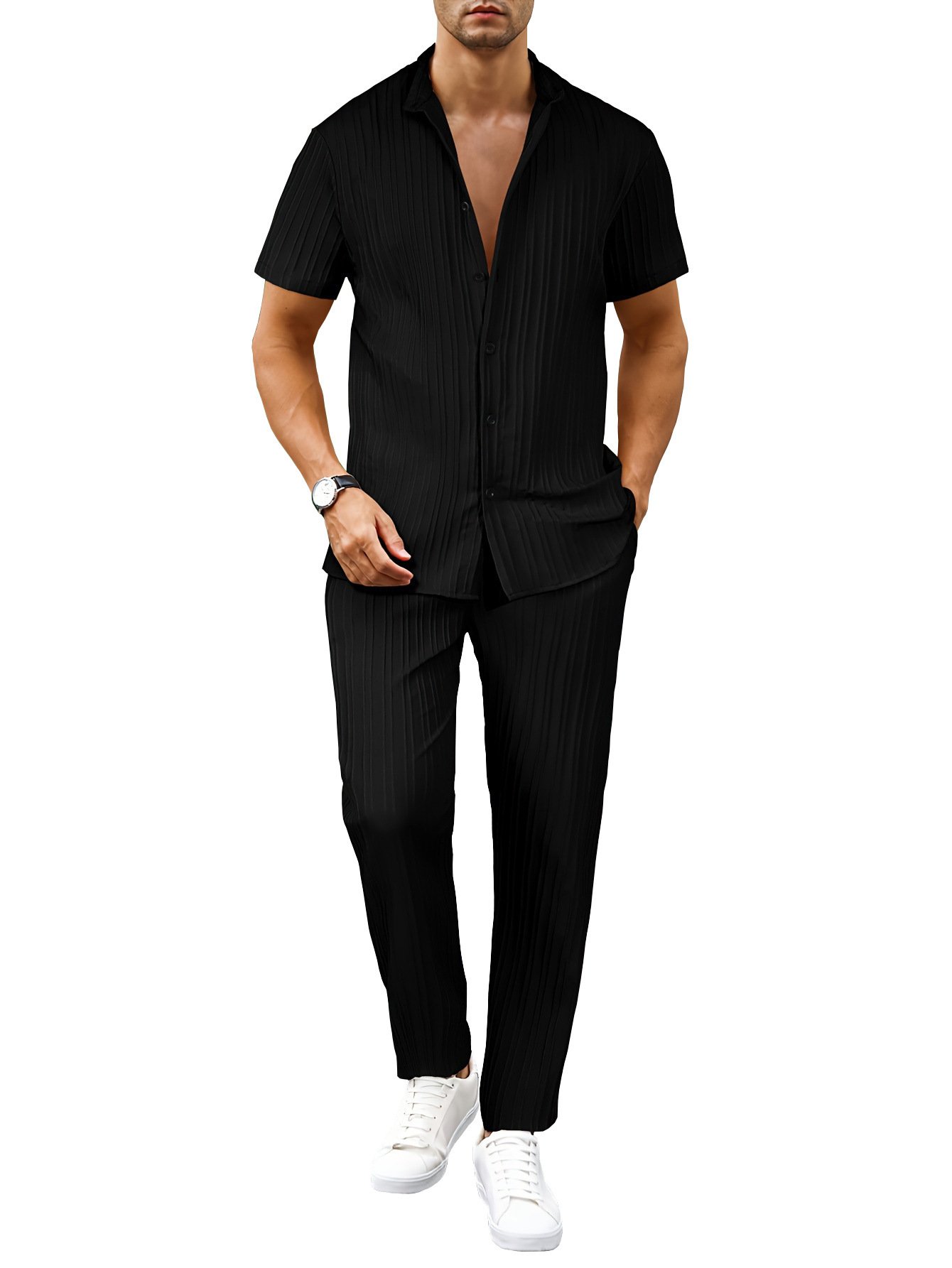 European And American Men's Casual Short-sleeved Two-piece Suit - Image 4