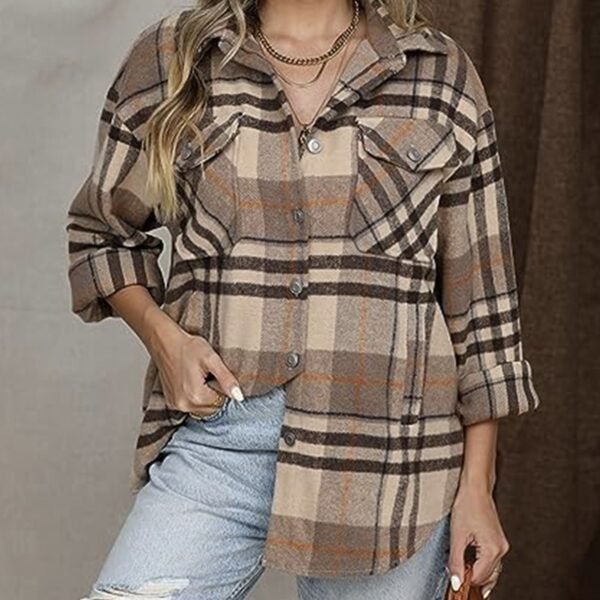 Ladies' Casual Plaid Lapel Button Long Sleeved Jacket