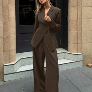 Aloruh Women's Notched Collar Jacket And Pants Commuting Daily Basic Business Suit Set
