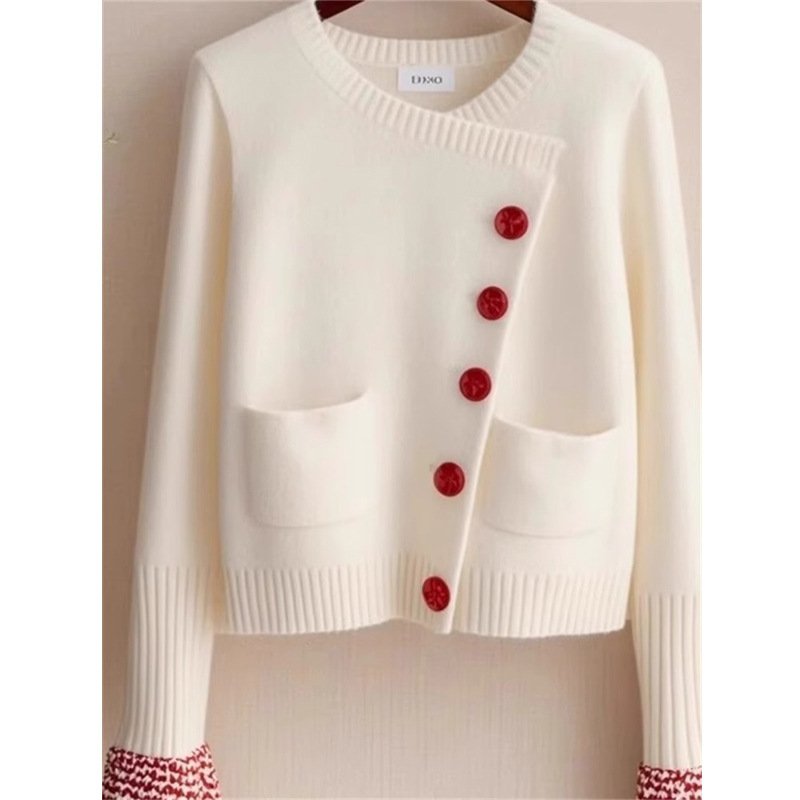 White Knitted Fabric Cardigan Sweater For Women - Image 3