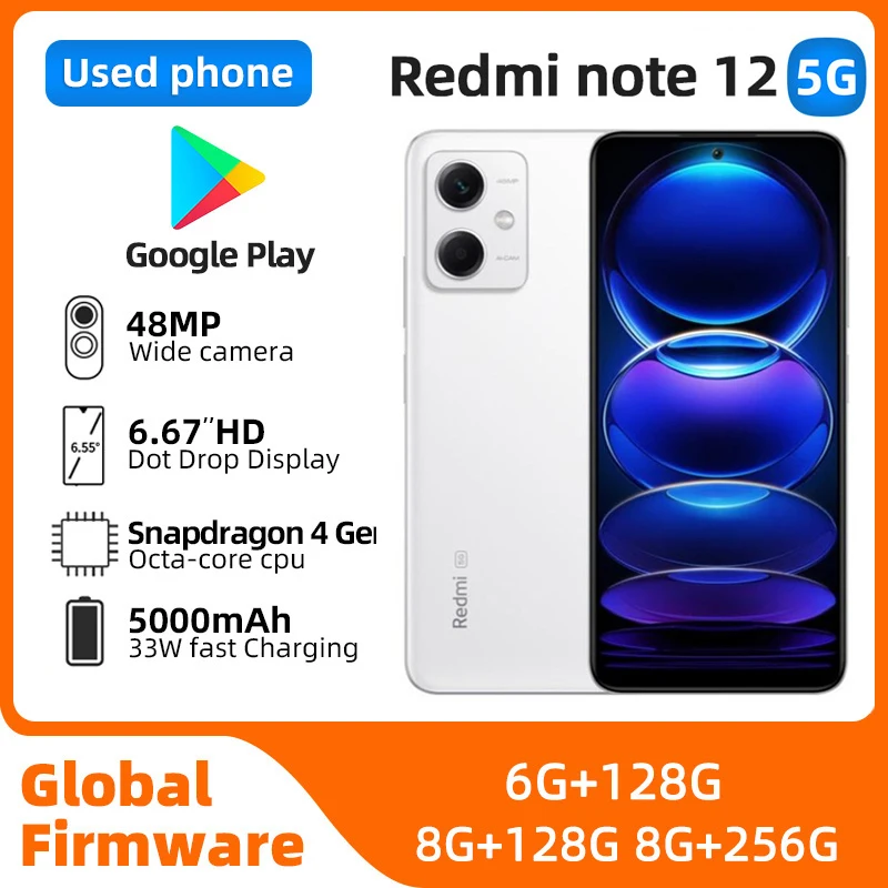Redmi note12 5G 6.67inch OLED Screen 48MP Camera 5000mah Battery Unlocked used phone