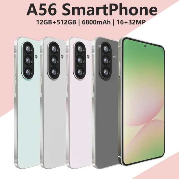Global Version A56 Smartphone Android,6.8 inch,12GB RAM,512GB ROM,Dual SIM,Mobile phone,Google Play Store,16+32MP,6800mAh