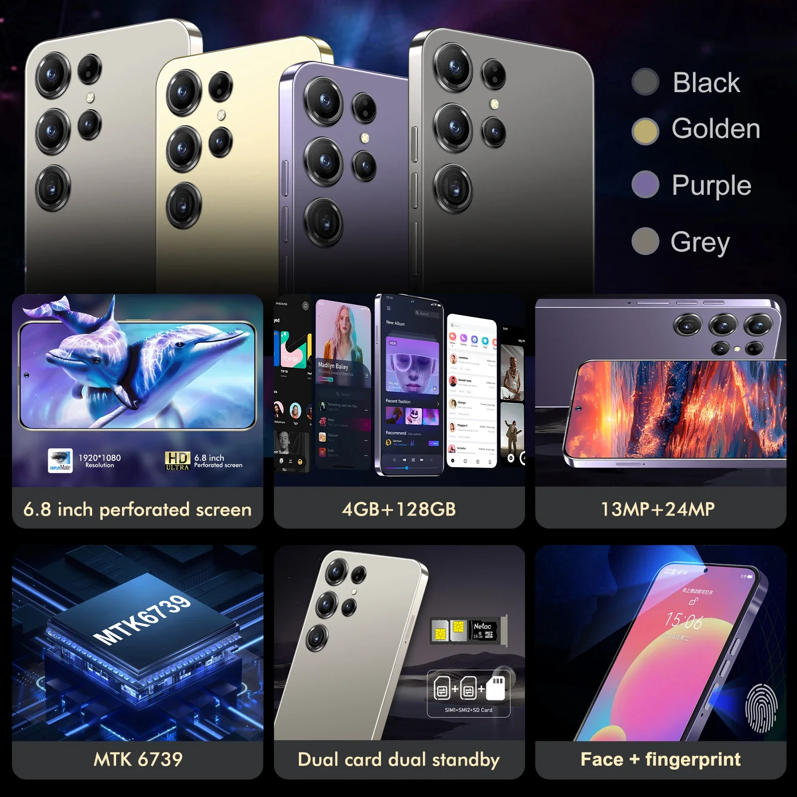 S24 Pro,Smartphone Android,6.8 inch,4GB RAM+128GB ROM,5000mAh,13+24MP,Mobile phone,Google Play,Dual SIM,Cellphones - Image 3