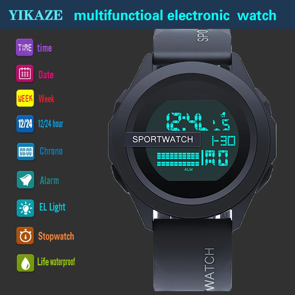 YIKAZE Men Sport LED Watches Top Brand Men Digital Clock Multi-Functional Rubber Man Fitnes Athlete Timekeeping Electronic Watch - Image 5