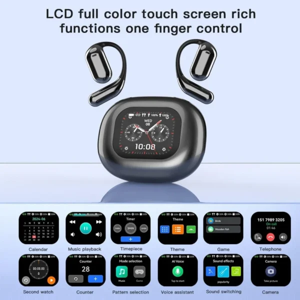 UYUXIO AI Language Translation Earbuds Real Time LCD Touch Screen Open Ear Wireless Headphone with 144 Language for Business - Image 2